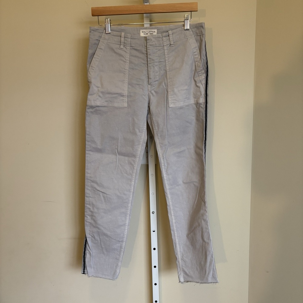 Nili Lotan Jenna Cargo Pants Women's 6 Light Gray Utility Twill Ankle $345